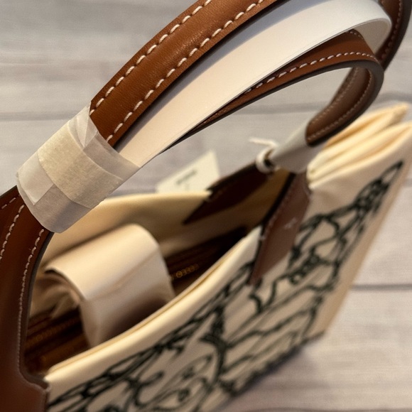 TORY BURCH ELLA SMALL PRINTED TOTE BAG IVORY ABSTRACT ROPE PATTERN - Picture 7 of 13